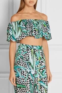 NWT Mara Hoffman Off the Shoulder Crop Top In Green Aloe Sz XS